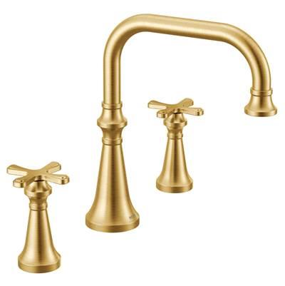 Colinet Two Handle Arc Deck-Mount Roman Tub Faucet Trim with Cross Handles, Valve Required, in Brushed Gold