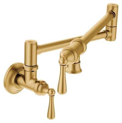 Moen Traditional Wall Mount Swing Arm Folding Pot Filler Kitchen Faucet, Brushed Gold by Moen
