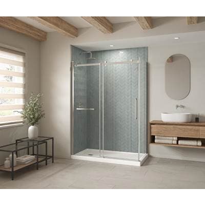Maax B3square 6034 Acrylic Corner Left Shower Base in White with Anti-slip Bottom with Center... by Maax