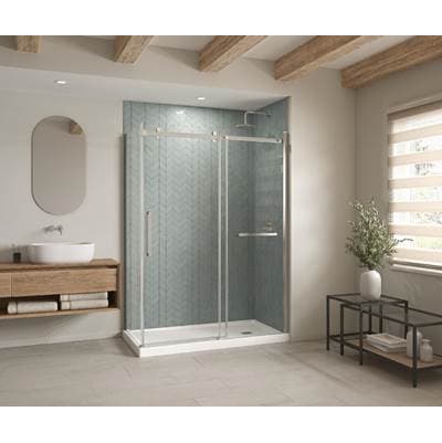 Maax B3square 6034 Acrylic Corner Right Shower Base in White with Anti-slip Bottom with Center... by Maax