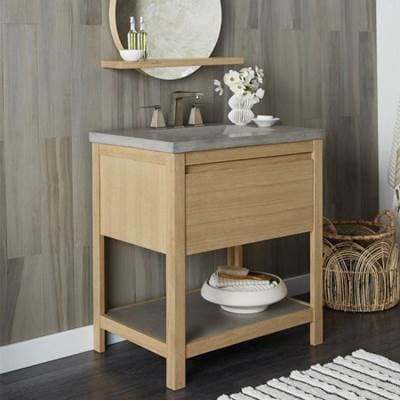 Native Trails 30'' Solace Vanity Base in Sunrise Oak with Palomar Vanity Top and Sink in Ash by Native Trails