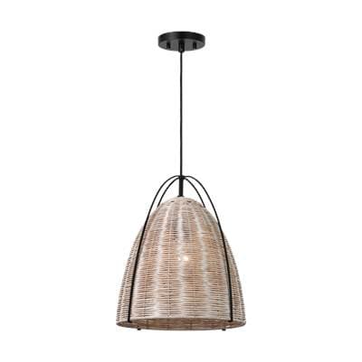 Visual Comfort Studio Collection Norman Medium Pendantin Midnight Black with - Ash Wicker by Visual Comfort Studio Collection