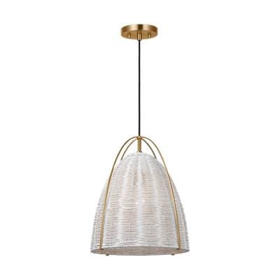 Visual Comfort Studio Collection Norman Medium Pendant in Satin Brass with - Chalk Wicker by Visual Comfort Studio Collection