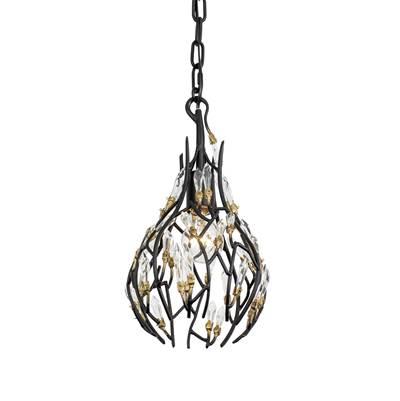 Bask 1-Lt Crystal Mini Pendant - Matte Black/French Gold by Varaluz