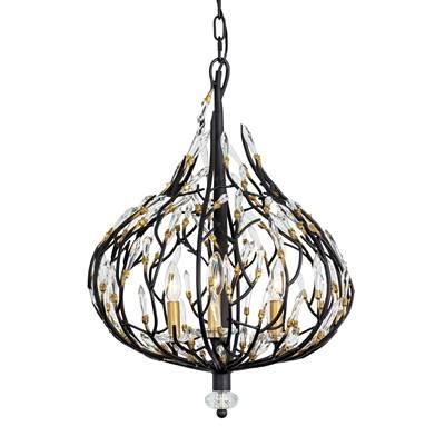 Bask 3-Lt Crystal Pendant - Matte Black/French Gold by Varaluz