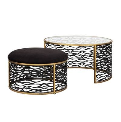 Varaluz Kato Nesting Coffee Table and Ottoman - Havana Gold/carbon - Havana Gold Carbon by Varaluz