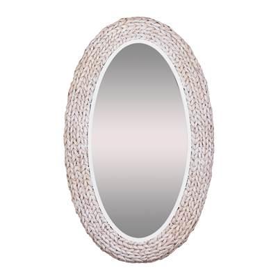 Athena 24x40 Oval Wall Mirror - Matte White/Whitewash Seagrass by Varaluz