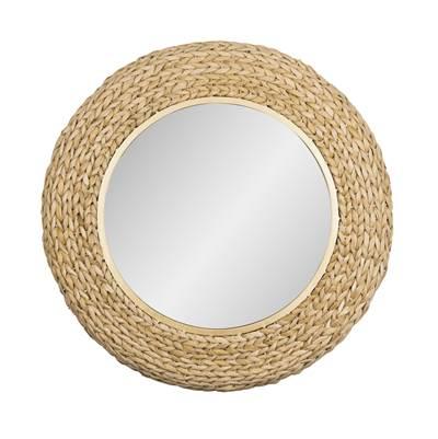 Athena 30-in Round Wall Mirror - French Gold/Natural Seagrass by Varaluz