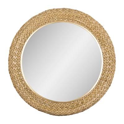 Athena 40-in Round Wall Mirror - French Gold/Natural Seagrass by Varaluz