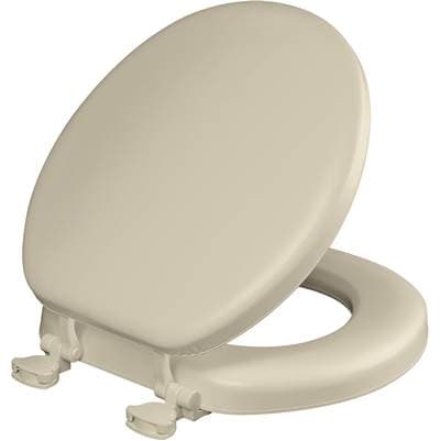15EC Mayfair by Bemis Eden Round Cushioned Vinyl Soft Toilet Seat in Bone Featuring Stay-Tite Seat Fastening System, Easy-Clean, and DuraGuard by Bemis