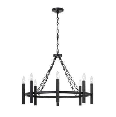 28'' W x 21'' H 8-Light Ring Chandelier in Matte Black with Cylindrical Candlesticks and Specialty Decorative Designer Chain by Capital Lighting