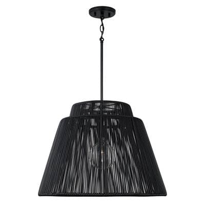 23'' W x 17'' H 1-Light Indoor Outdoor Pendant in Matte Black and Hand-wrapped Onyx Black Resin Rope by Capital Lighting