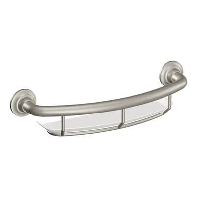 Brushed nickel 16'' grab bar with shelf by Moen