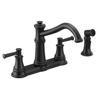 Belfield High-Arc 2-Handle Standard Kitchen Faucet with Side Sprayer in Matte Black by Moen