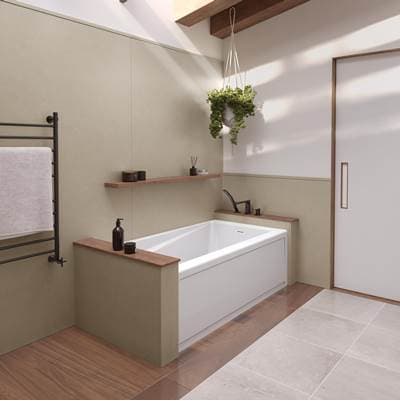 Exhibit 6032 IFS AFR Acrylic Alcove Left-Hand Drain Whirlpool Bathtub in White with Linear Overflow by Maax