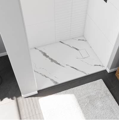 Stonea 4836 Solid Surface Universal Shower Base in White Marble with End Drain by Maax