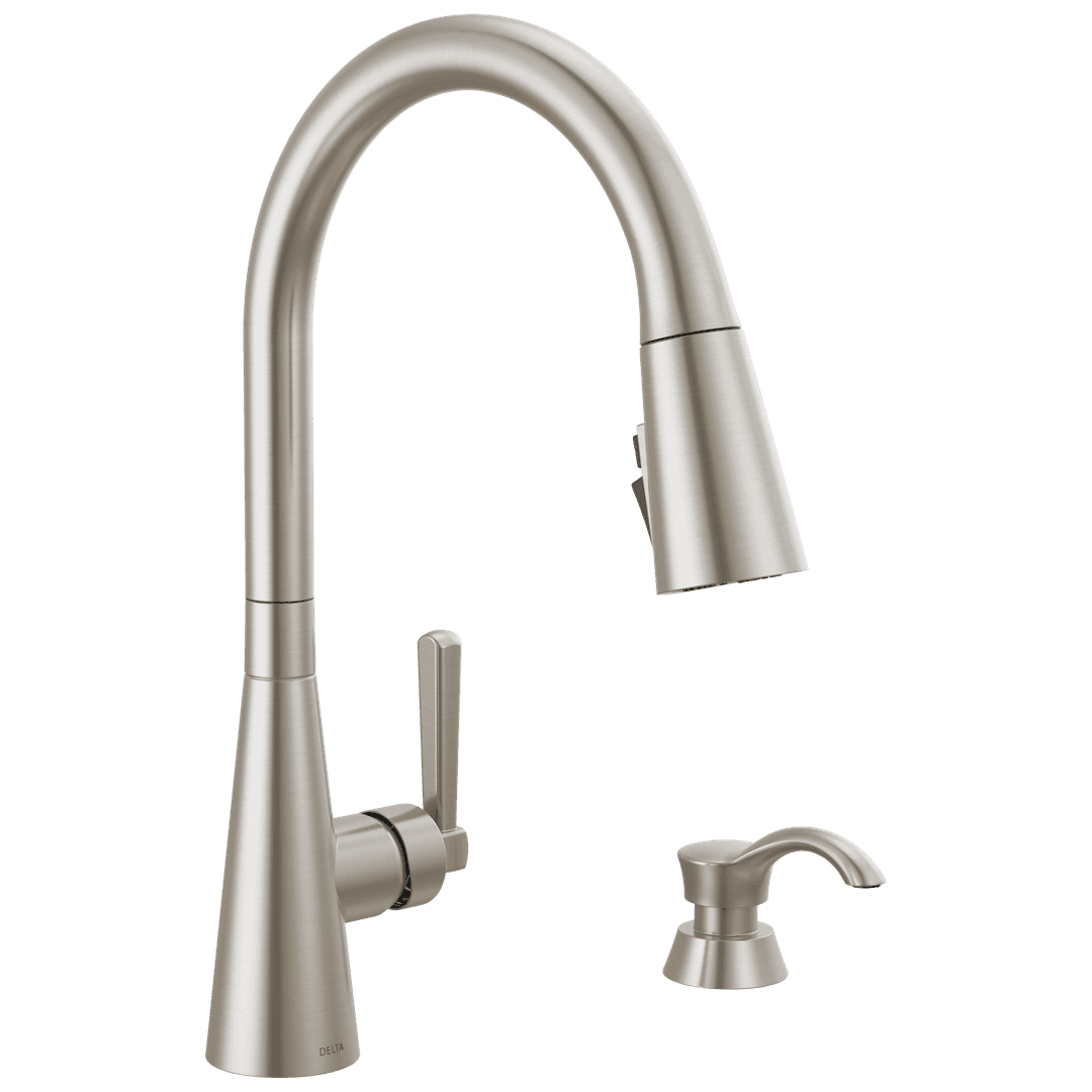 BoydE Single Handle Pull-Down Kitchen Faucet with Soap Dispenser and ShieldSpray Technology - Spotshield Stainless by Delta Faucet