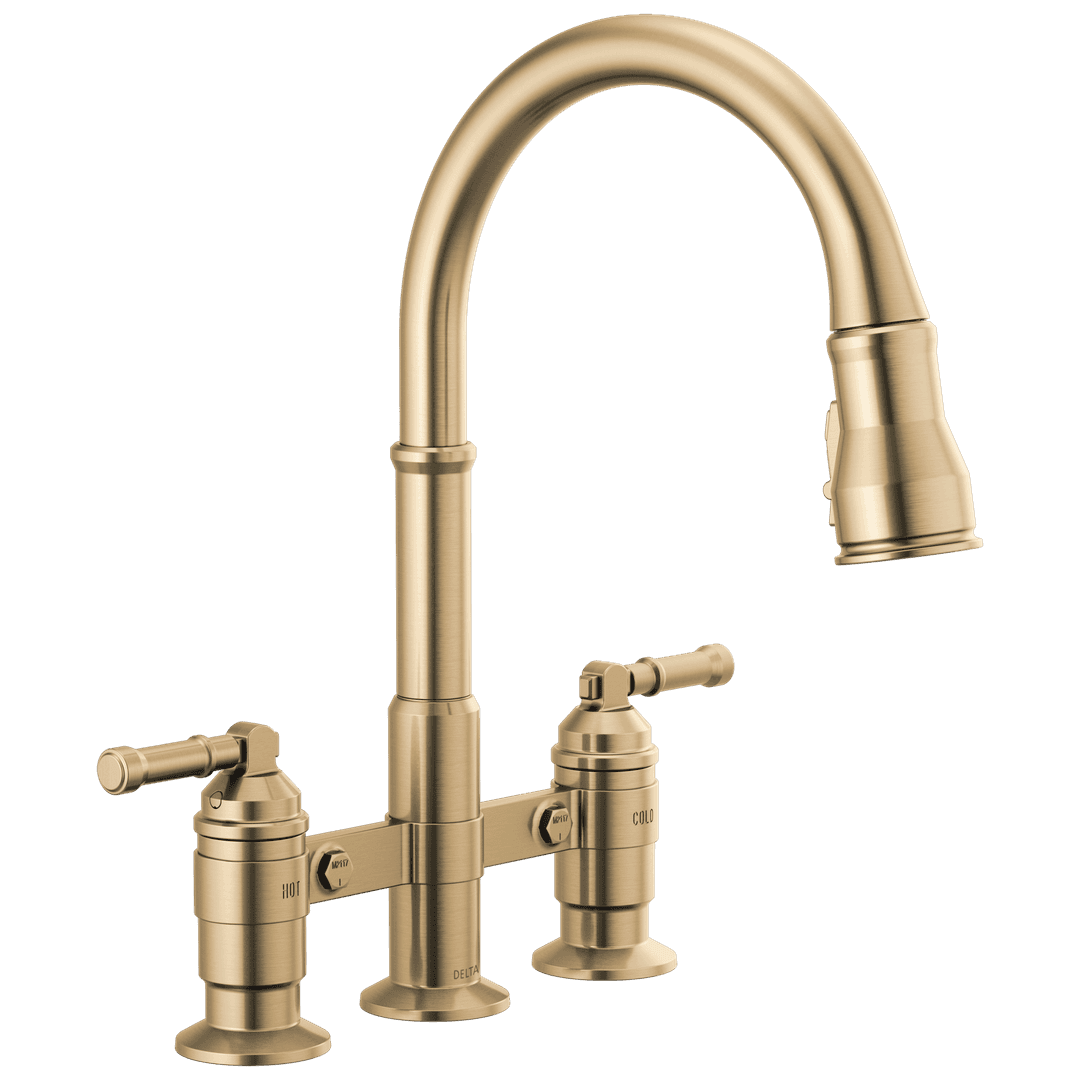 BroderickE Two Handle Pull-Down Bridge Kitchen Faucet - Champagne Bronze by Delta Faucet