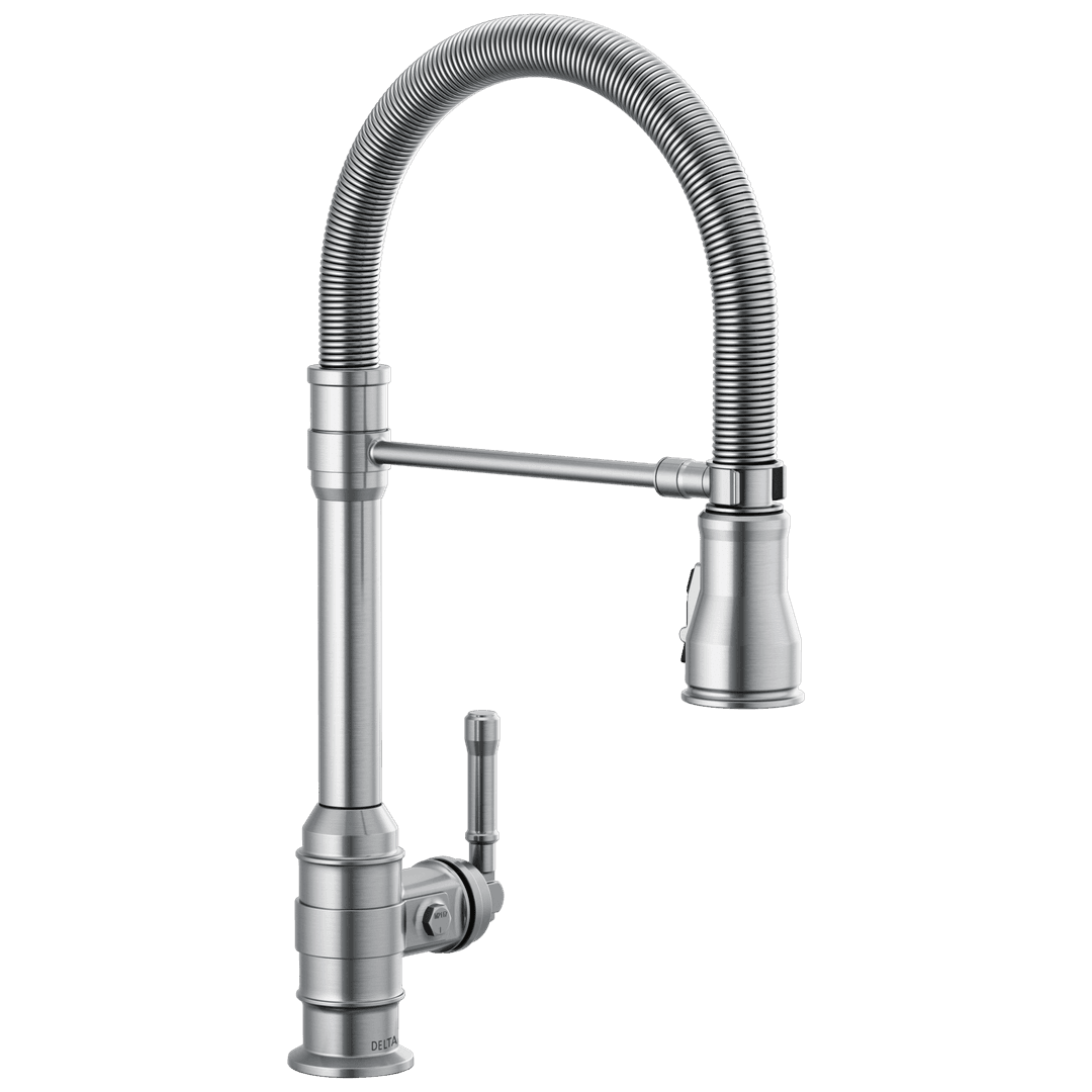 BroderickE Single Handle Pull-Down Kitchen Faucet With Spring Spout - Arctic Stainless by Delta Faucet