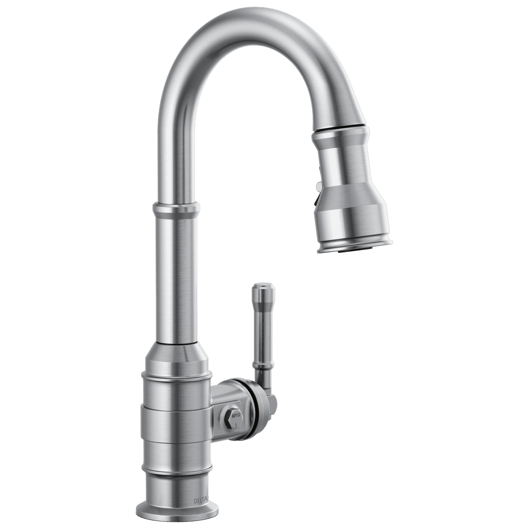 BroderickE Single Handle Pull-Down Bar/Prep Faucet - Arctic Stainless by Delta Faucet