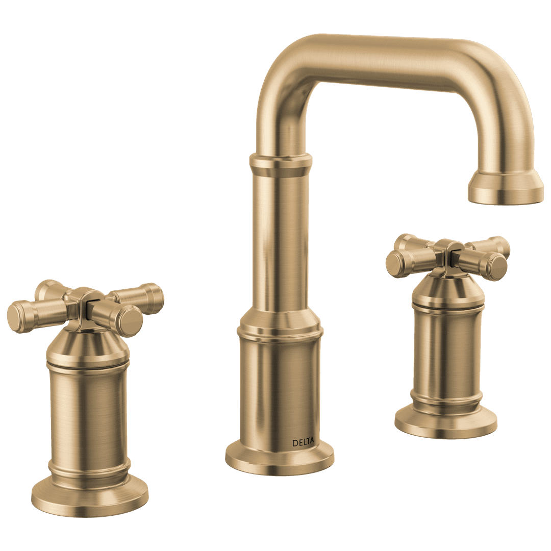 BroderickE Two Handle Widespread Bathroom Faucet - Lumicoat Champagne Bronze by Delta Faucet