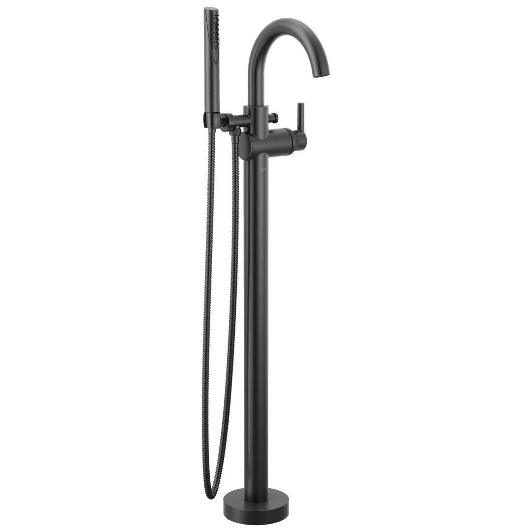 Delta Faucet Trinsic Single Handle Floor Mount Tub Filler Trim with Hand Shower - Matte Black by Delta Faucet