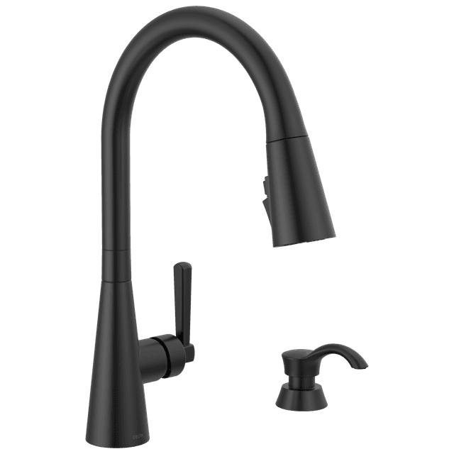BoydE Single Handle Pull-Down Kitchen Faucet with Soap Dispenser and ShieldSpray Technology - Matte Black
