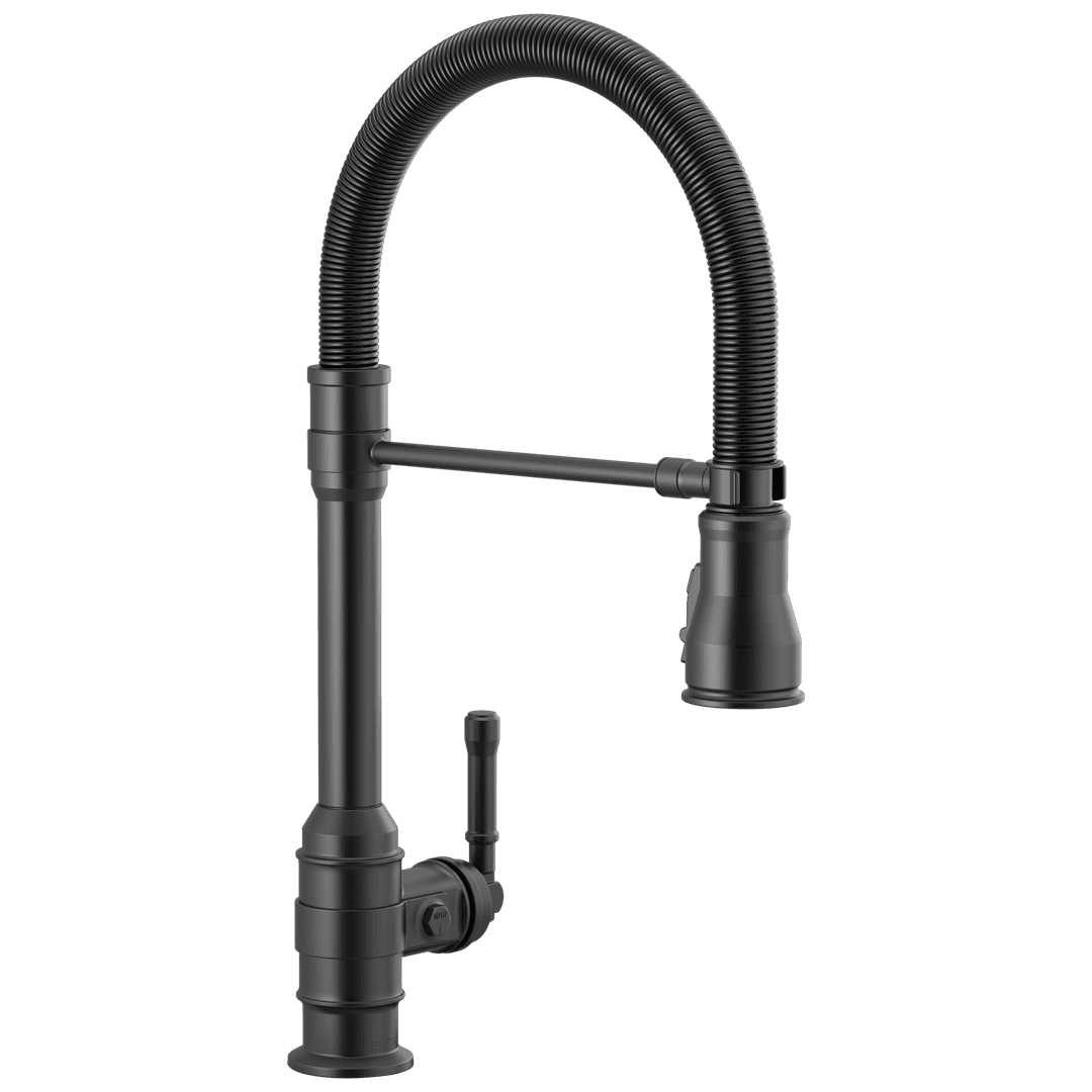 BroderickE Single Handle Pull-Down Kitchen Faucet With Spring Spout - Matte Black by Delta Faucet