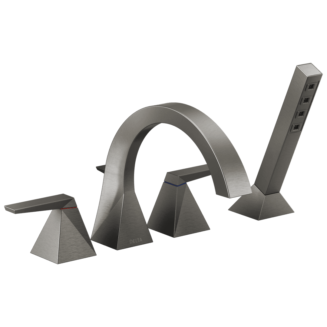 Delta Faucet TrillianE Two-Handle Roman Tub Trim with Hand Shower - Lumicoat Black Stainless by Delta Faucet
