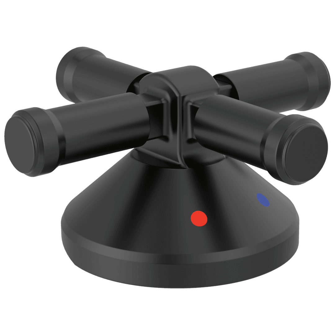 BroderickE 3-Hole Roman Tub w/Hand Shower - Handle Kit-Cross - Matte Black by Delta Faucet