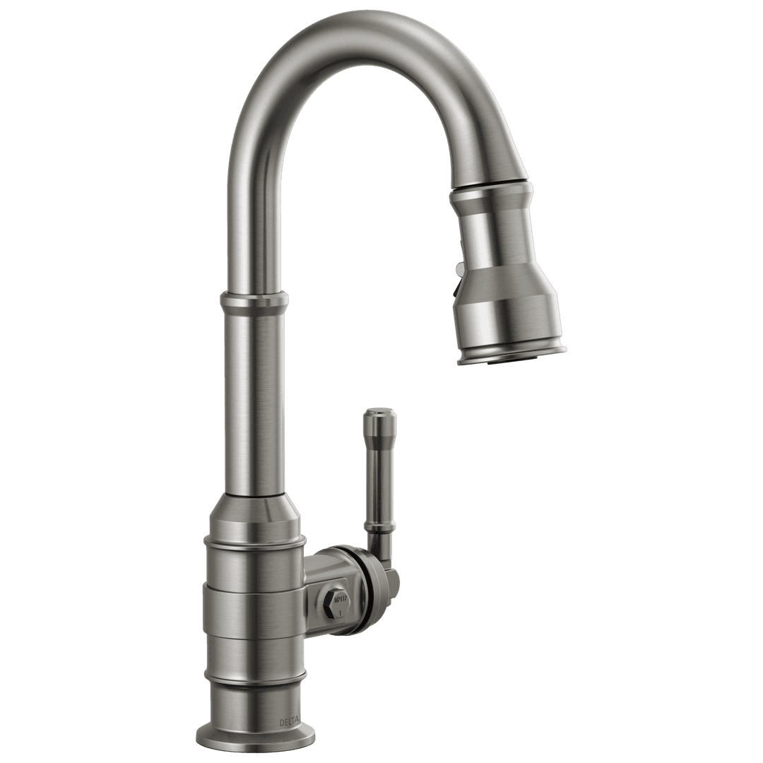 BroderickE Single Handle Pull-Down Bar/Prep Faucet - Black Stainless by Delta Faucet