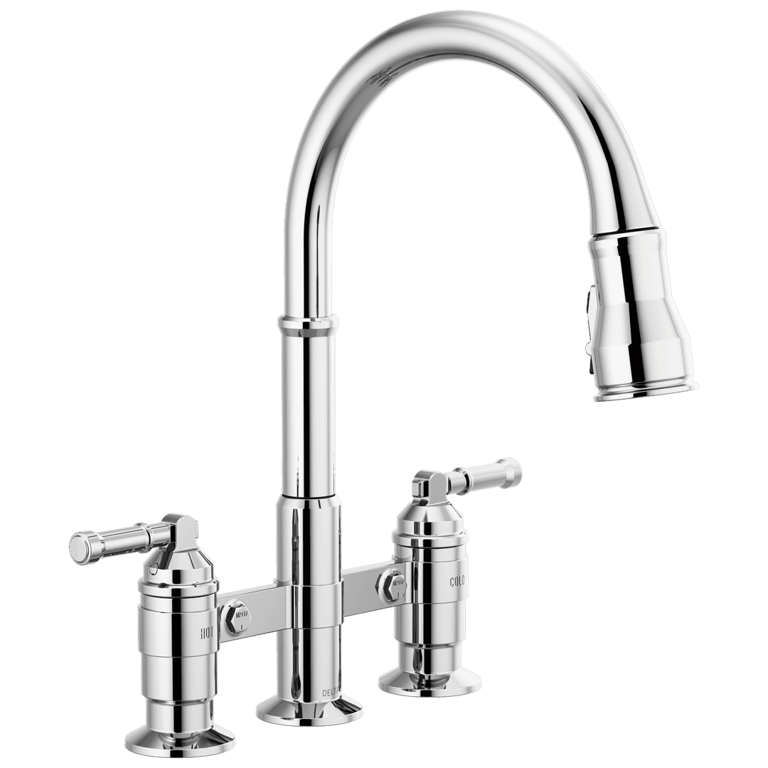 BroderickE Two Handle Pull-Down Bridge Kitchen Faucet - Chrome by Delta Faucet