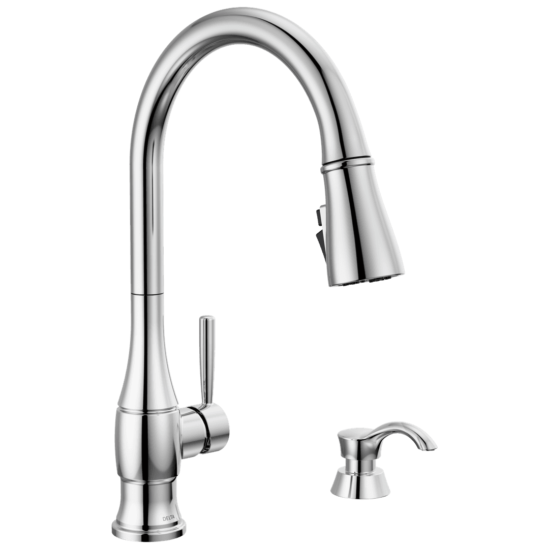 Delta Faucet HazelwoodE Single Handle Pull-Down Kitchen Faucet with Soap Dispenser and ShieldSpray Technology - Chrome by Delta Faucet