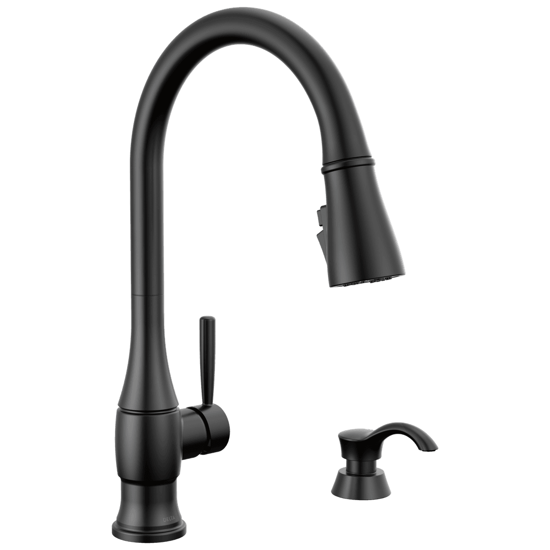 Delta Faucet HazelwoodE Single Handle Pull-Down Kitchen Faucet with Soap Dispenser and ShieldSpray Technology - Matte Black by Delta Faucet