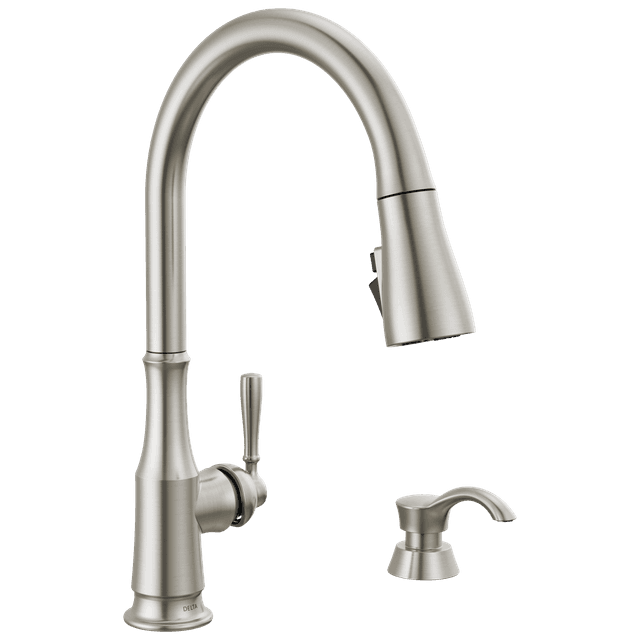 CaperteeE Single Handle Pull-Down Kitchen Faucet with Soap Dispenser and ShieldSpray Technology
