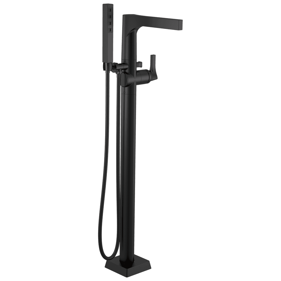 Delta Faucet Zura Single Handle Floor Mount Tub Filler Trim with Hand Shower - Matte Black by Delta Faucet
