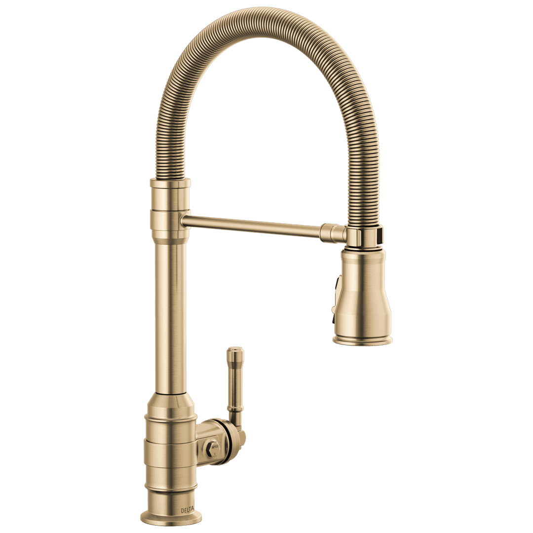 BroderickE Single Handle Pull-Down Kitchen Faucet With Spring Spout - Champagne Bronze by Delta Faucet