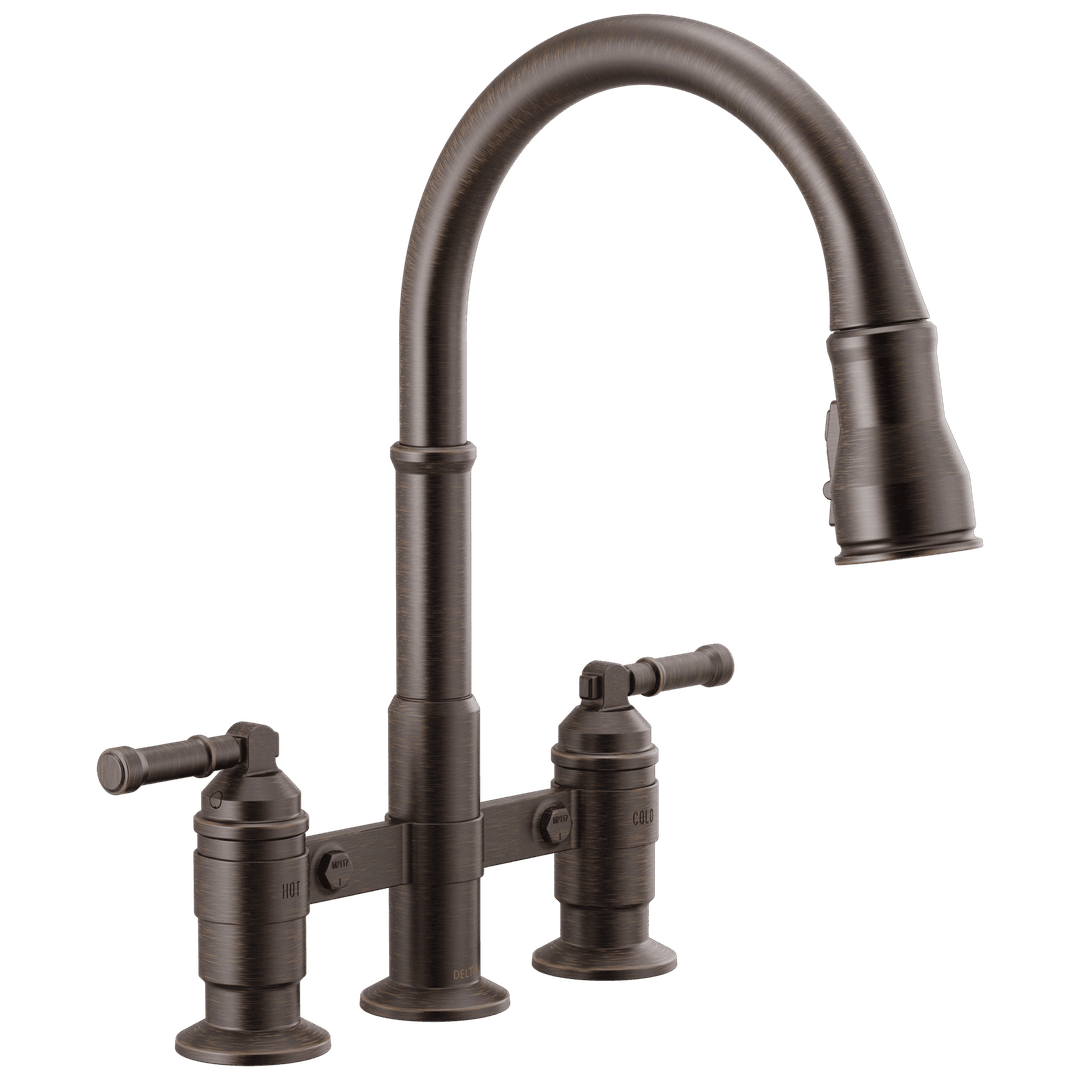 BroderickE Two Handle Pull-Down Bridge Kitchen Faucet - Venetian Bronze by Delta Faucet