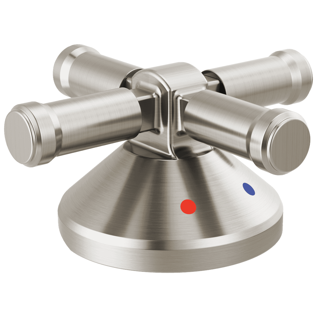 BroderickE 3-Hole Roman Tub w/Hand Shower - Handle Kit-Cross - Lumicoat Stainless by Delta Faucet