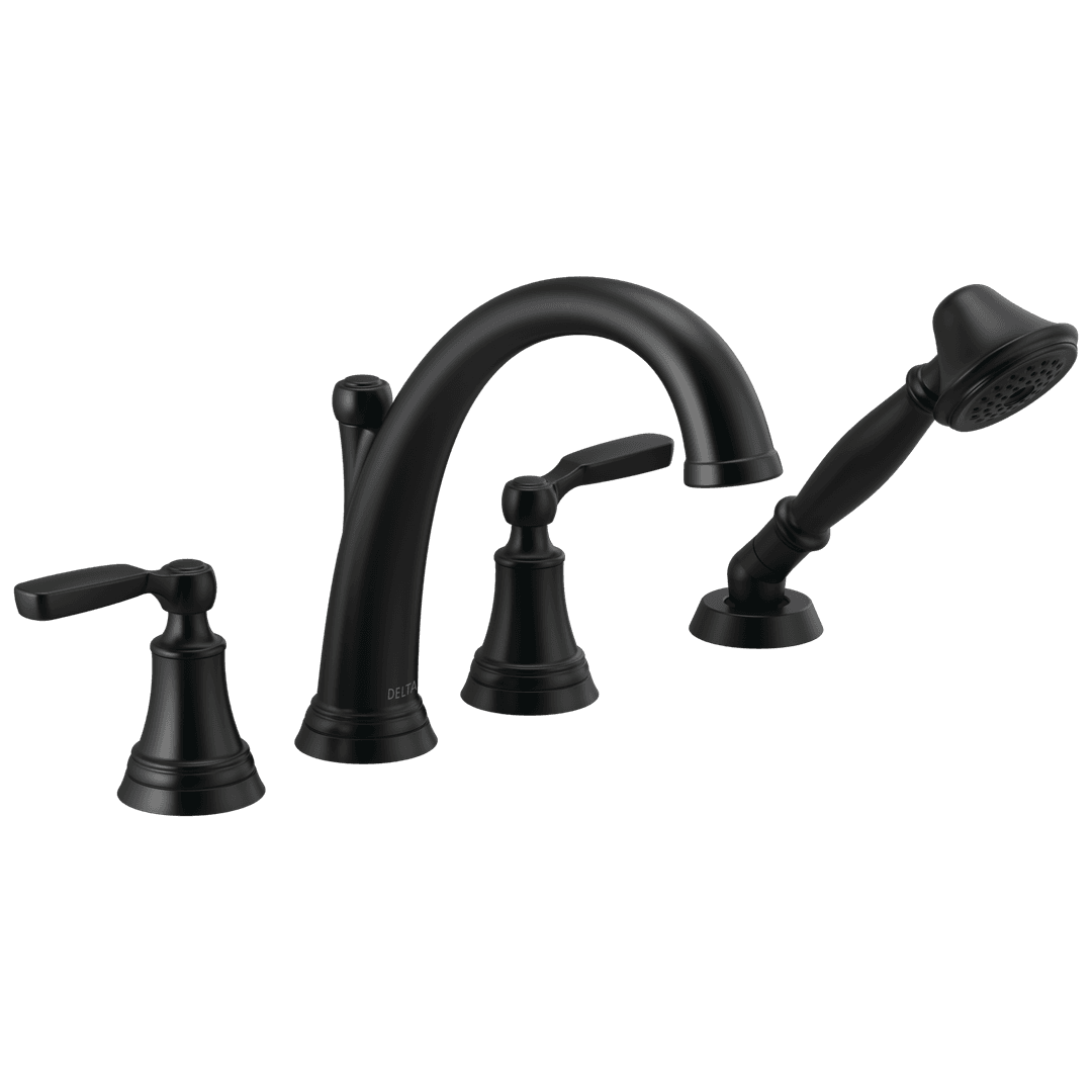 Delta Faucet WoodhurstE Roman Tub with Hand Shower Trim - Matte Black by Delta Faucet